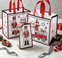 Sacs fourre-tout réutilisables en non-tissé imprimés sérigraphiés pour Noël, avec un motif d'animaux mignons pour les courses et l'emballage de cadeaux de fête