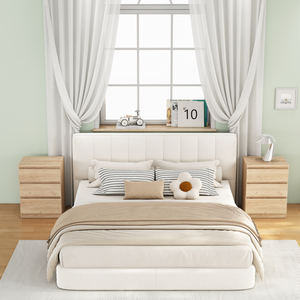 Natural Nightstand 3 <b>Drawers</b> Set Of 2 Handle Free Design Thickened Top Plate <b>Small</b> Storage <b>Drawer</b> Bedroom Furniture - Product Image 2