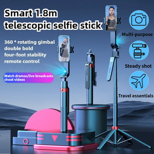Perche à selfie télescopique de 1,8 m, 360° °   Tré<span class=keywords><strong>pied</strong></span>, avec <span class=keywords><strong>stabilisateur</strong></span> à quatre pieds, utilisé pour la diffusion en direct/enregistrement vidéo/photographie de voyage - Product Image 2