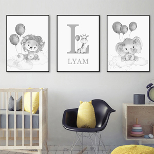 Affiche personnalisée avec le nom de bébé, animaux de dessin animé, lion, éléphant, peinture sur toile, art mural pour <span class=keywords><strong>chambre</strong></span> d'enfant, impression, décoration de la maison - Product Image 4