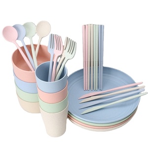 Colorful Reusable Eco Friendly Wheat Straw <strong>Plastic</strong> <strong>Picnic</strong> Dinnerware <strong>Set</strong> Dinner Tableware <strong>Set</strong> for Kids and Adults - Product Image 2