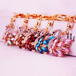 Promotional Rhinestone White Swan Car Key Chain Bling Keychains for Women's Bag Accessories