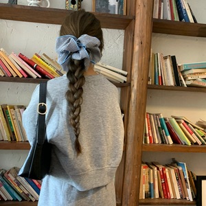 Chouchous à nœud pied-de-poule bleu et blanc, grands élastiques à <span class=keywords><strong>cheveux</strong></span> surdimensionnés pour femmes, accessoires capillaires doux de style coréen, bandeaux pour <span class=keywords><strong>cheveux</strong></span> - Product Image 5