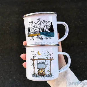 Tazas de <span class=keywords><strong>camping</strong></span> esmaltadas de gran capacidad con diseño de dibujos animados, para café, viajes, vacaciones, aventuras, fiestas, cerveza, zumo, con asa, regalos - Product Image 3