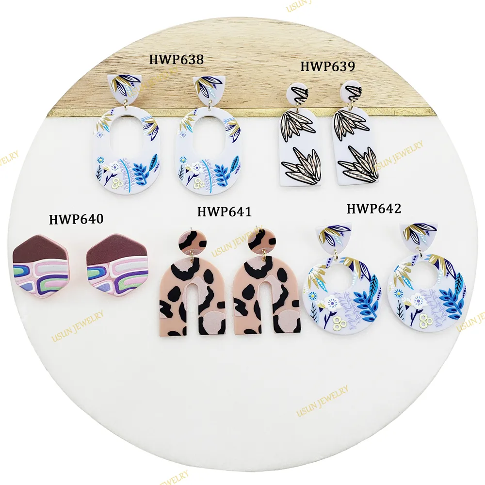 Hàn Quốc Handmade Thời Trang Đầy Màu Sắc Chic Dangle Polymer Hình Học Clay Flower Drop Earrings Stud Trang Sức Cho Phụ Nữ Cô Gái Bán Buôn