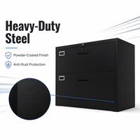 Archivador Lateral Negro Moderno, Archivador Metálico de Gran Capacidad, Archivador con Cerradura