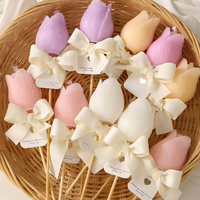 Bougie parfumée multicolore en forme de tulipe avec décoration en nœud en bois, en cire de soja, sans fumée, cadeau de festival, ornement