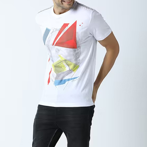 Men's White <b>Geometric</b> Print Short Sleeve O-Neck T-<b>Shirt</b> Casual Regular Fit Cotton Jersey Breathable Streetwear Top - Product Image 4