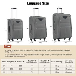 DB Softside Expandable 3-Piece Travel <b>Set</b> <b>Lightweight</b> Aluminum Upright Spinner Softshell <b>Suitcase</b> & Duffel Bag Softside Luggage - Product Image 2