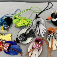 Porte-clés de sac Weilei en cuir véritable, motif oiseau, plumes superposées, luxe, fait main, cadeau haut de gamme, vente en gros OEM