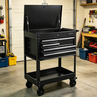 Chariot à outils à 5 tiroirs, dessus rabattable, robuste, étagère ouverte, chariot à outils roulant pour service de réparation automobile sur site, garage