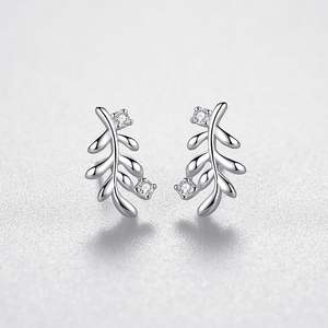 Boucles d'oreilles en argent sterling S925 personnalisables, version cuivre, inspiration naturelle, zircone ronde, motif feuille, cadeau pour femme, usage quotidien - Product Image 3