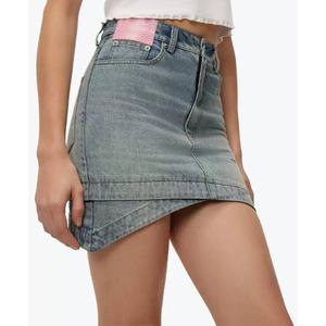 Custom Distressed Washed Skirt for Women Cotton High Quality <b>Vintage</b> Light Blue Denim Fabric Women's <b>Mini</b> Skirt - Product Image 4