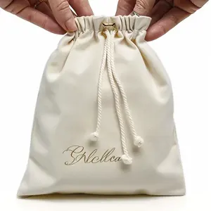 Promotion Custom Logo Printed Gift Jewelry Shoe Dust Organic Canvas Cotton Small Drawstring Pouch Bag
