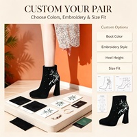 Vente en gros directe usine : Nouvelles bottines chinoises élégantes pour l'hiver, noires à bout pointu, talon épais plateforme, doublées polaire