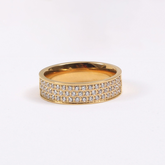 Trendy 18K Gold Plated Three Layer Micro Pave Cubic Zirconia Ring Simple Stainless Steel Band Rings Jewelry Women