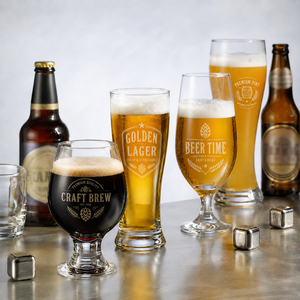 Customizable Glass Beer <b>Cups</b> <b>Set</b> With Personalized Text Or Logo Clear Pint Pilsner Goblet Craft Beer Glassware - Product Image 1