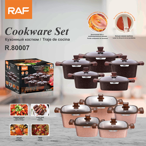 Juego de Ollas y Sartenes Antiadherentes RAF R.80007, Juego de Utensilios de Cocina de Granito con Tapas de Vidrio, Compatible con Inducción, <span class=keywords><strong>para</strong></span> Cocinar en Casa - Product Image 3