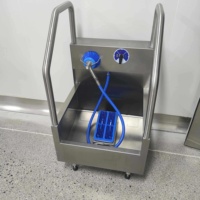 Station de nettoyage de chaussures industrielle avec brosse rotative manuelle, brosse de nettoyage de semelles et évier en acier inoxydable