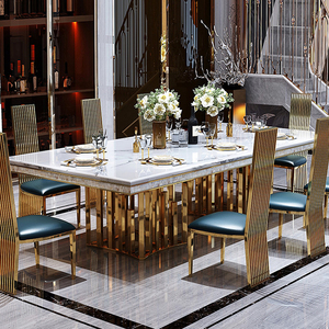 Gold Luxury Hotel Banquet Marble <strong>Table</strong> Stainless Steel Frame Rectangle Dining <strong>Table</strong> - Product Image 5