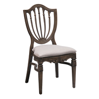 Chaise de banquet empilable en plastique PP imitation bois, durable, avec assise rembourrée, pour usage extérieur et intérieur (salle à manger, salon)
