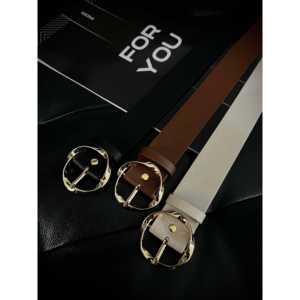 Cinturón de Mujer con Hebilla Redonda Dorada en Forma de D, Estilo Casual de Cuero PU, Talla Estándar - Product Image 3