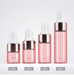 Skin Care Serum Mini 1ml 2ml 3ml 5ml Pink Serum Cosmetic Glass <b>Dropper</b> <b>Bottle</b> with Rose Gold Cap - Product Image 4