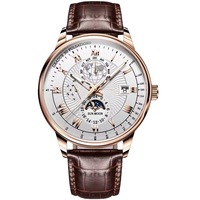 Nouvelle Montre Homme de Luxe à Quartz Étanche Entièrement Automatique avec Calendrier Lumineux Bracelet en Cuir de 20 mm Vente en Gros