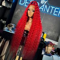 # Peluca de Cabello Humano 100% Remy Rojo de Alta Densidad 613, con Encaje Completo, Liso, sin Pegamento, Línea de Cabello 4C, Ondulado Profundo HD 13*4, Frontal 13*6