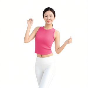 Haut court sans manches pour femme, en spandex, ajusté, couleur unie, taille élastique, vêtements de yoga - Product Image 1