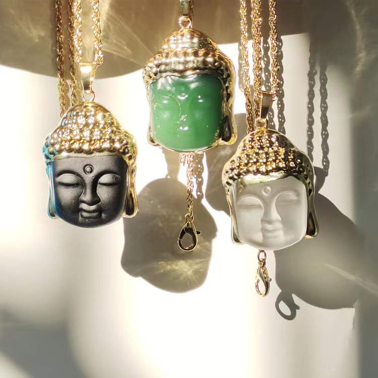 Collana In Giada Naturale Con Buddha Guan Yin - Categoria A, Fatto A