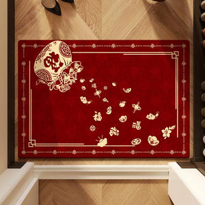 Alfombra de Entrada Premium Roja Rectangular Antideslizante Lavable para Año Nuevo, Uso Interior, Diseño de Dibujos Animados, Tejida a Máquina - Product Image 5