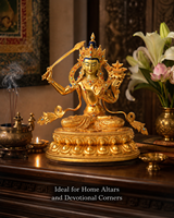 Statue de Bodhisattva Manjushri en cuivre plaqué or, faite à la main, directement de l'usine, sculpture bouddhiste personnalisée pour l'autel du temple