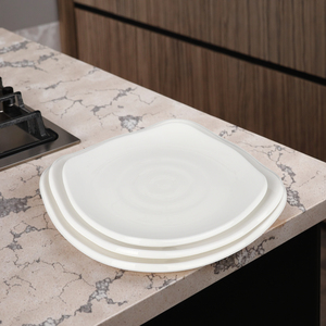 Phục vụ Thương mại sử dụng tấm melamine với viền nâu thiết kế độc đáo món ăn vuông tấm tráng miệng trắng cấp thực phẩm mẫu miễn phí - Product Image 4