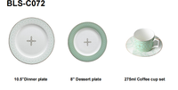Service de vaisselle de luxe à bordure en or de Dubaï, assiette en céramique à os fin, finition vert clair pour dessert, dîner, hôtel, restaurant 5 étoiles