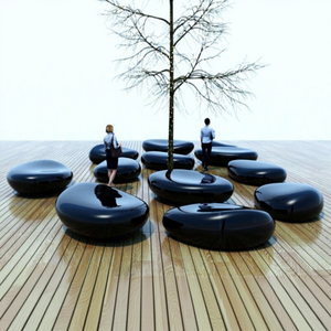 Chaise de loisirs commerciale en fibre de verre et banc extérieur en galets noirs pour aménagement paysager, parcs et présentoirs commerciaux - Product Image 1