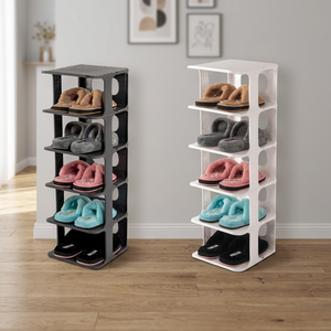 CATEEM Vertical Classic Double Glossy Plastic Shoe Rack Organizer Polygon <b>Shelves</b> <b>Hooks</b> Rails Slippers Sandals Flats Entryway - Product Image 2