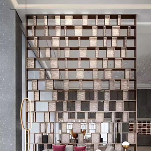 Panel Divisor de Vidrio con Marco Dorado Rosa para Privacidad en Oficina, Diseño Art Deco, Hecho de Metal, Marca <span class=keywords><strong>Homedeco</strong></span>, Acero Inoxidable 304 - Product Image 1