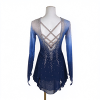 Robe de patinage et de danse dégradé bleu, manches longues en maille, dos croisé à nouer avec strass, pour enfants et adultes, compétition et performance