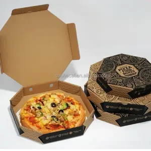 Kotak Pizza kertas Kraft cokelat cetak Logo kustom kemasan makanan Premium