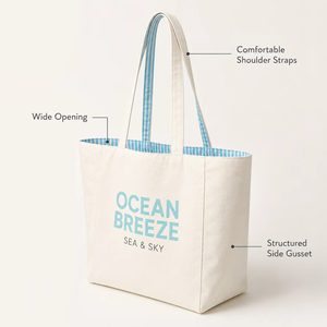 Sac fourre-tout en toile personnalisé avec doublure imprimée, grande capacité, écologique, idéal pour les voyages, cadeau de mariage pas cher - Product Image 1