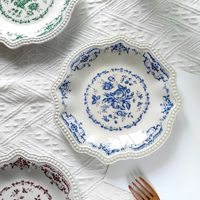 Assiette en porcelaine style rétro Instagram, forme irrégulière, fabrication chinoise, technique sur glaçure ; Assiettes pour petit-déjeuner/dessert