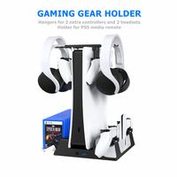 Support de Charge avec Ventilateur de Refroidissement pour Console et Manette PS5/PS5 Édition Digitale Avec 14 Fentes pour Jeux et Support de Casque