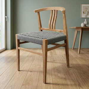 Chaise de salle à manger moderne en teck avec assise tressée, design minimaliste pour l'extérieur et la salle à manger, mobilier de maison durable - Product Image 2