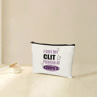 I Got My Clit Pierced at Clarie's Pattern Trousse de maquillage personnalisée, sac de rangement de voyage pour articles de toilette, pochette à cosmétiques, enterrement de vie de jeune fille