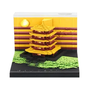 צהוב מנוף מגדל דביק הערות Custom 3D תזכיר הערה Pad עם עט בעל אמנות נייר מתנת רעיונות