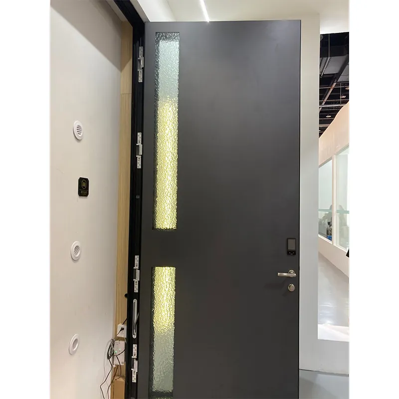 Seeyesdoor Panneau de portes en métal Fabricant chinois Swing Open Extérieur Verre noir Design moderne en alliage d'aluminium pare-balles