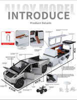 1:24 Cyber Pickup RV Modèle de voiture miniature en alliage avec lumières et musique, camping-car en métal, jouet de collection