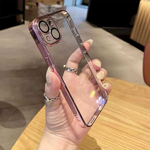 Sang trọng mạ rõ ràng PC + nhôm trường hợp điện thoại trong suốt Cover quay lại ống kính bảo vệ điện thoại di động Iphone 15 14 cộng với 13 12 11 Pro Max - Product Image 1