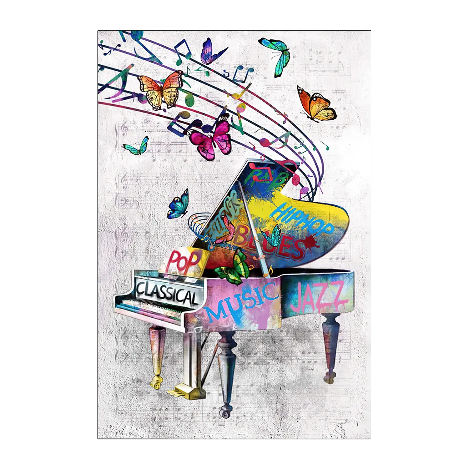 Doodled piyano çılgın harfler ve kelebek etrafında tuval renkli ev <span class=keywords><strong>sanat</strong></span> dekoru